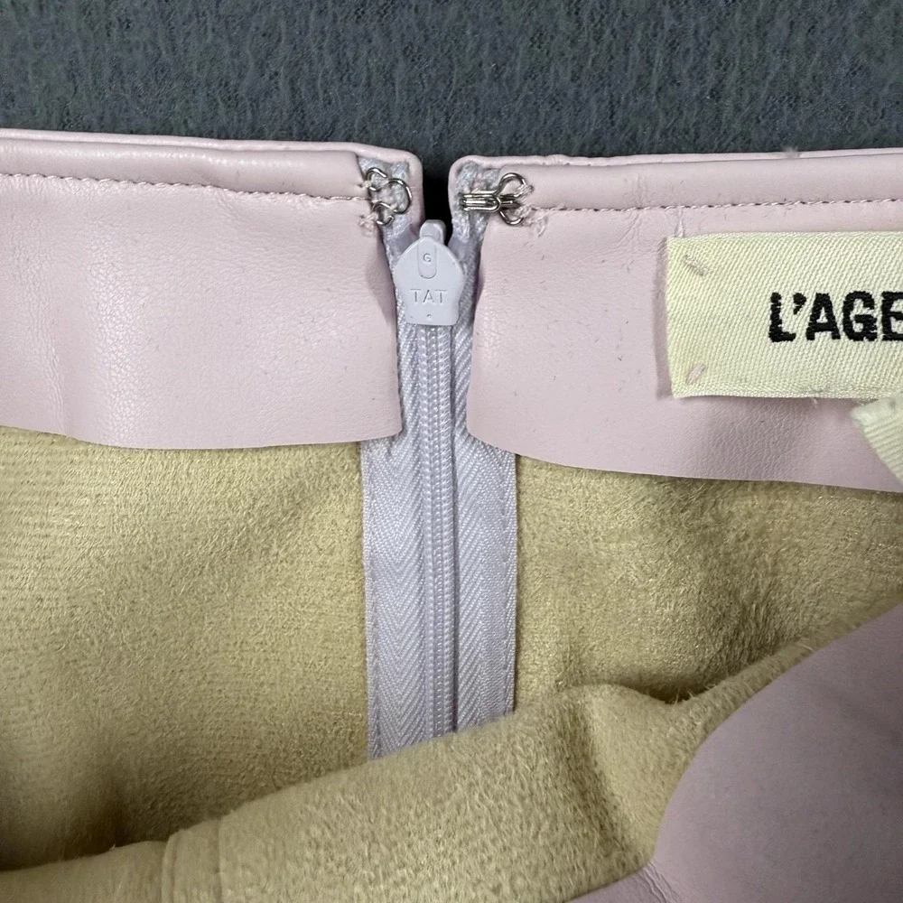 L'AGENCE Skirt Womens 4 Pink Vegan Leather Button Front Pockets Lined Mini - Picture 7 of 12